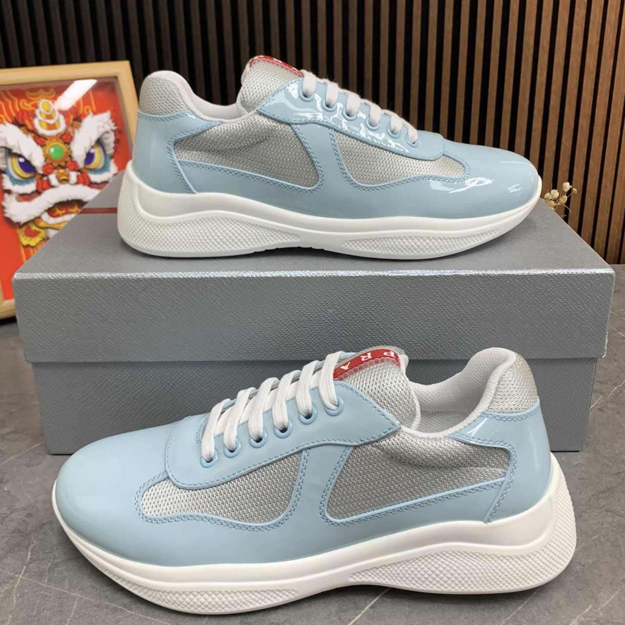 Prada America's Cup sneakers Low Top celeste Silver Size: 35-47