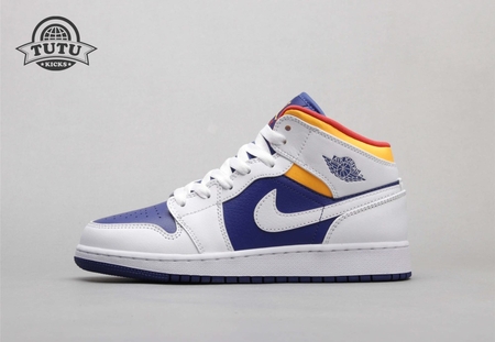 Air Jordan 1 Mid White Laser Orange Deep Royal Blue 36-40